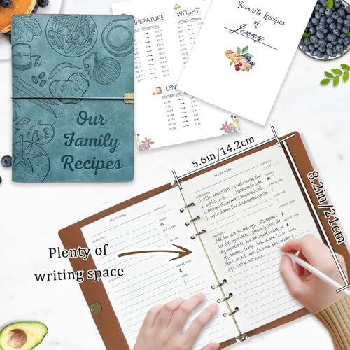 leeveel Blank Recipe Book to Write in Your Own Recipes, 5.6 X 8.2 Recipe Ring Binder with PU Leather Cover, Recipe Journal with 160 Recipes (sky blue) - Image 3