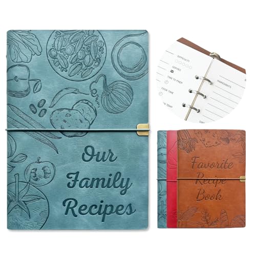 leeveel Blank Recipe Book to Write in Your Own Recipes, 5.6 X 8.2 Recipe Ring Binder with PU Leather Cover, Recipe Journal with 160 Recipes (sky blue) - Image 1