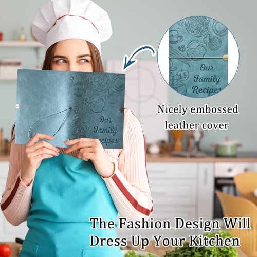 leeveel Blank Recipe Book to Write in Your Own Recipes, 5.6 X 8.2 Recipe Ring Binder with PU Leather Cover, Recipe Journal with 160 Recipes (sky blue) - Image 4
