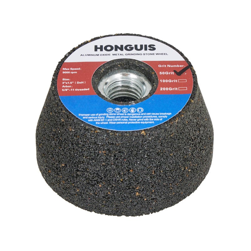 HONGUIS 3 Inch Grinding Stone Wheel for Metal,50 Grit Aluminum Oxide Flaring Grinding Cup Wheel for Rust Removing Deburring Polishing with 5/8"-11 Threaded Arbor(50 Grit) - Image 1