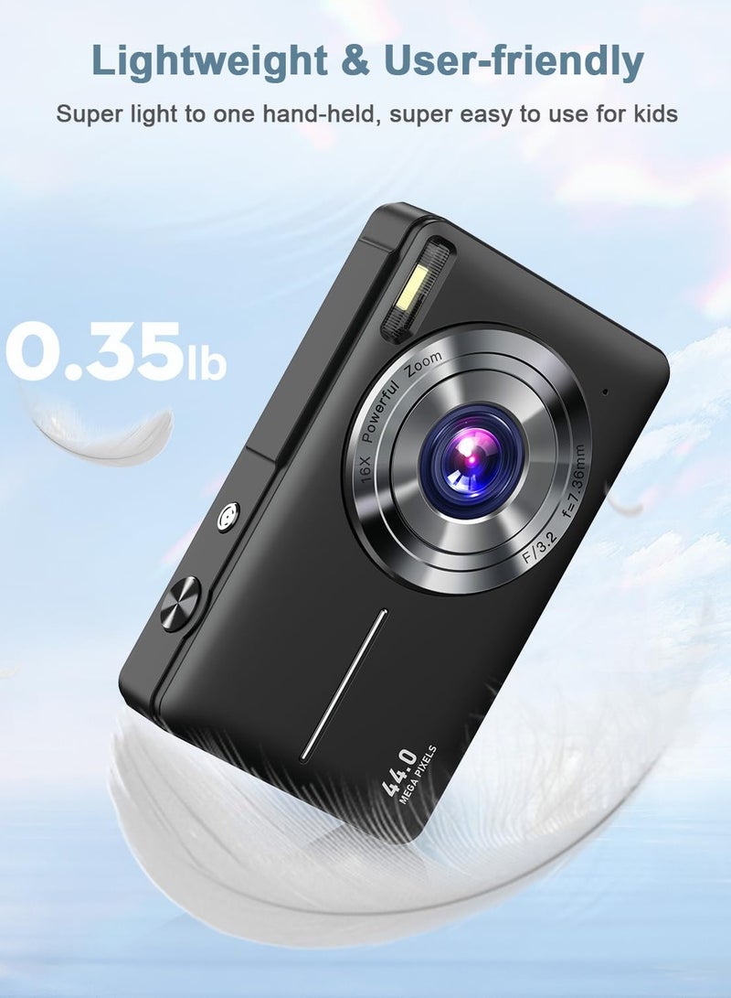 Milatech Digital Camera, FHD 1080P Kids Camera 44MP Point and Shoot Digital Cameras with 32GB SD Card, 16X Zoom, Lanyard - Image 3