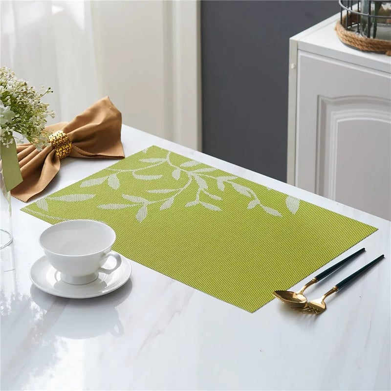 Panda Palm مجموعة من 4 مفارش طاولة بأوراق الشجر، غير قابلة للانزلاق ومقاومة للحرارة مقاس 18×12 بوصة من الفينيل القابل للغسل، للمطبخ والداخلية والخارجية والحفلات وأعياد الميلاد والأعراس (أخضر) - Image 5