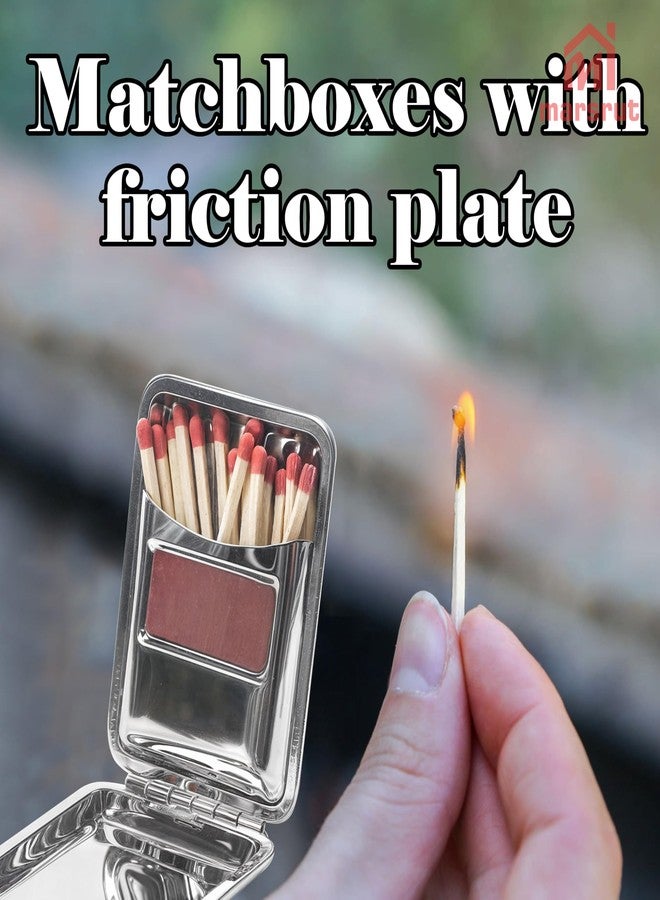 Marsrut 2Pcs Metal Match Box Case Stainless Steel Matchboxes with Friction Plate Striker, Matchstick Holder Mini Vintage Portable Storage Reusable Button Waterproof Fireplace Starter for Outdoor Camping-Black - Image 3
