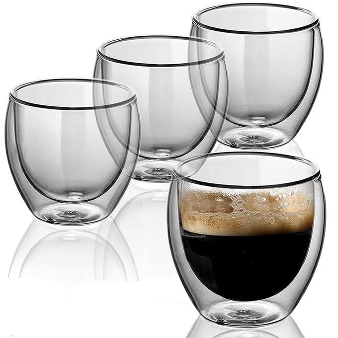DOUBLE WALL GLASS CAPPUCCINO CUPS ESPRESSO MUGS SET OF 4 8OZ INSULATED CLEAR AND NO CONDENSATION