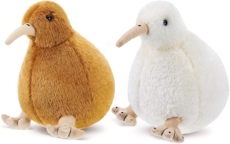 Sratte 2 Pcs Kiwi Bird Plush Toy 79 Inch Kiwi Bird Stuffed Animal Soft Toy Lifelike Furry Cute Plush Fluffy Doll Gift for Boy Girl Teens Adults Birthday Holiday Present White and Brown - Image 1