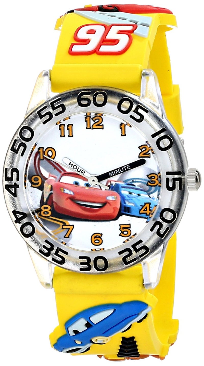 Disney Pixar Cars Lightning McQueen Watch for Kids 3-5, Boys, Toddlers – Analog Cars Watch with White Bezel, 3D Yellow Plastic Strap – Lightning McQueen Watches for Boys, Fun & Colorful Design - Image 4