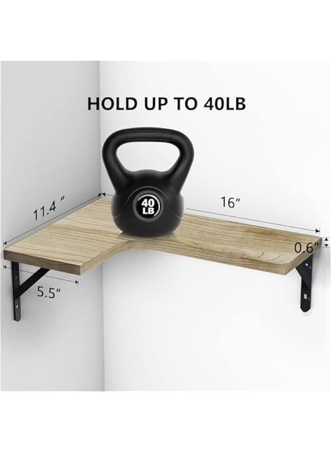 هوكور أرفف حائطية عائمة في الزاوية، طقم من 4 طبقات أرفف عائمة خشبية، سهلة التجميع، منظم حائط متدرج للتخزين، منظم حائط لغرف النوم والحمامات والمطابخ والمكاتب وغرف المعيشة (بني فاتح) - Image 2