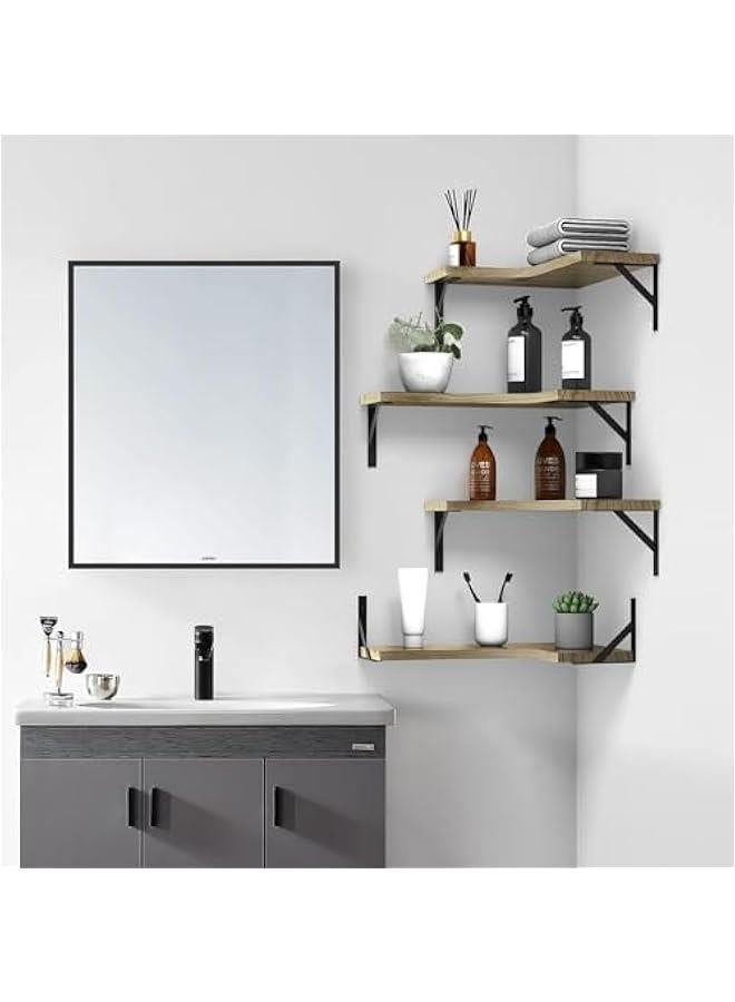 هوكور أرفف حائطية عائمة في الزاوية، طقم من 4 طبقات أرفف عائمة خشبية، سهلة التجميع، منظم حائط متدرج للتخزين، منظم حائط لغرف النوم والحمامات والمطابخ والمكاتب وغرف المعيشة (بني فاتح) - Image 3