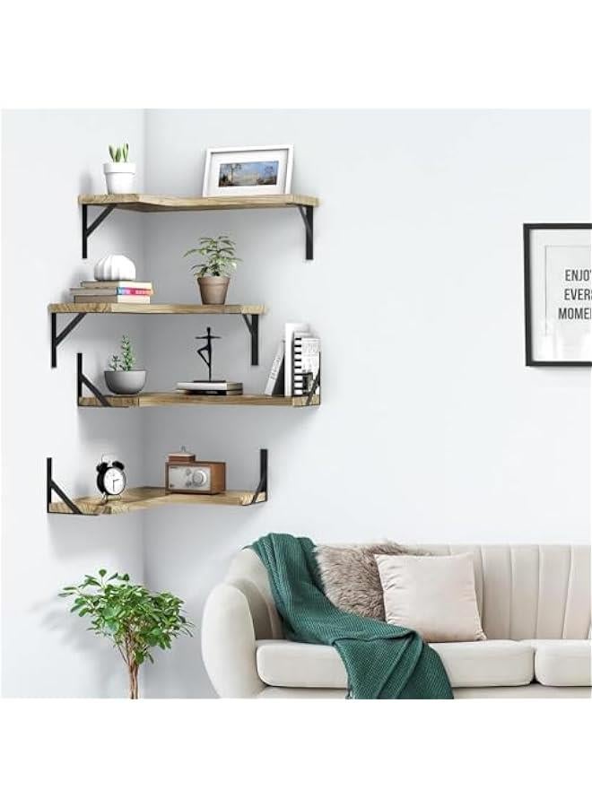 هوكور أرفف حائطية عائمة في الزاوية، طقم من 4 طبقات أرفف عائمة خشبية، سهلة التجميع، منظم حائط متدرج للتخزين، منظم حائط لغرف النوم والحمامات والمطابخ والمكاتب وغرف المعيشة (بني فاتح) - Image 4