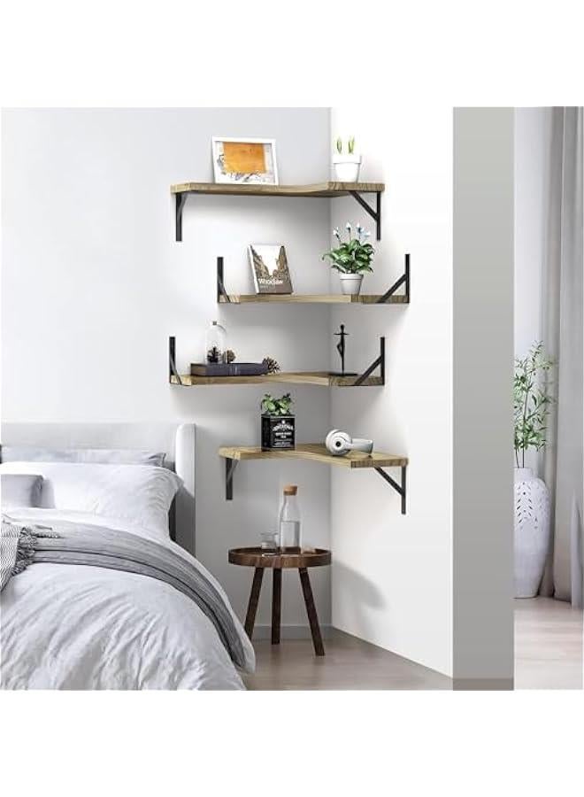 هوكور أرفف حائطية عائمة في الزاوية، طقم من 4 طبقات أرفف عائمة خشبية، سهلة التجميع، منظم حائط متدرج للتخزين، منظم حائط لغرف النوم والحمامات والمطابخ والمكاتب وغرف المعيشة (بني فاتح) - Image 5