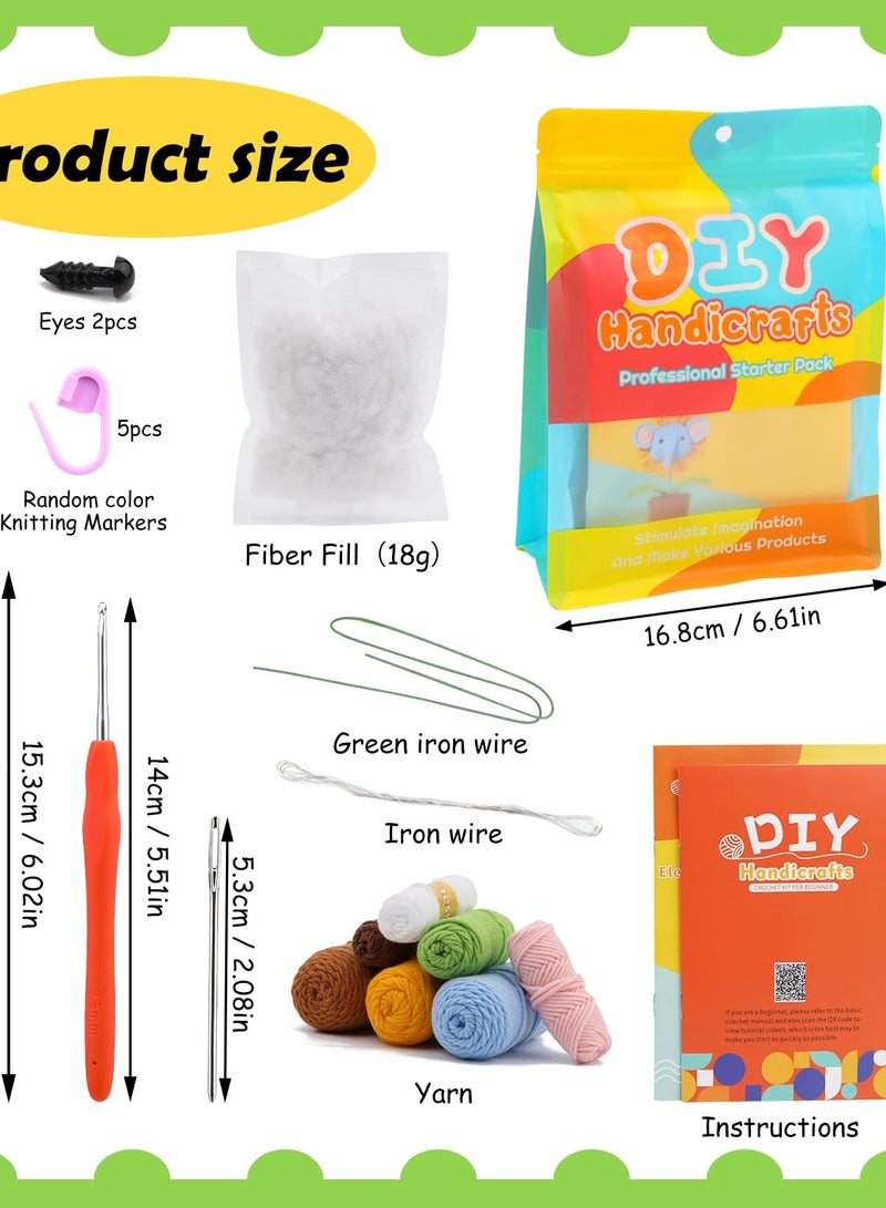 Excefore Crochet Kits for Beginners Adults, Complete Crochet Set with Potted Animals, Yarn, Hooks, and Instructions - Perfect Beginner Knitting Kit for Adults - Elephant Design - Image 2