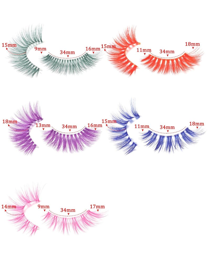 Outopen 5 Pairs Colored False Lashes - Long, Colorful Lashes Extensions with Clear Band - 3D Thick Volume Wispy Lash Clusters (B08-Color Lashes 5 Pairs) - Image 3