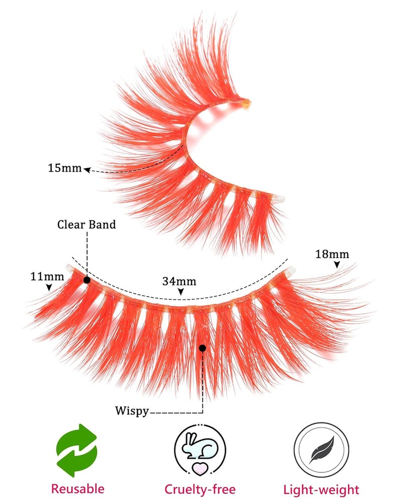Outopen 5 Pairs Colored False Lashes - Long, Colorful Lashes Extensions with Clear Band - 3D Thick Volume Wispy Lash Clusters (B08-Color Lashes 5 Pairs) - Image 4