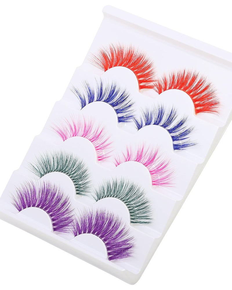 Outopen 5 Pairs Colored False Lashes - Long, Colorful Lashes Extensions with Clear Band - 3D Thick Volume Wispy Lash Clusters (B08-Color Lashes 5 Pairs) - Image 5
