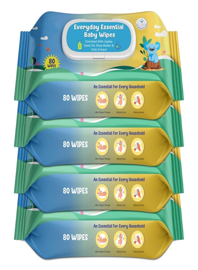 MUMta Cleansing Baby Wipes, Enriched with Aloe Vera, Jojoba seed oil, Shea Butter & Vitamin E - 80 Counts/Pack| Essential Wet Wipes with Lid, Alcohol and Paraben free wipes for Babies/Kids (Pack of 4) - Image 1
