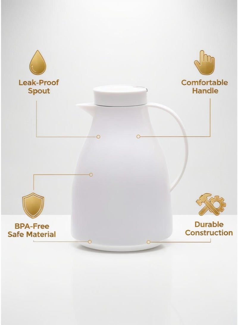 Bright Home Vacuum Flask 1000ML Leak-Proof Insulated Thermal Flask Plastic Body With white Glass Liner For Tea & Coffee Used Indoor/Outdoor - Image 4