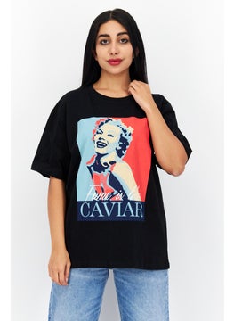 Women Crew Neck Short Sleeve Graphic T-shirt, Black