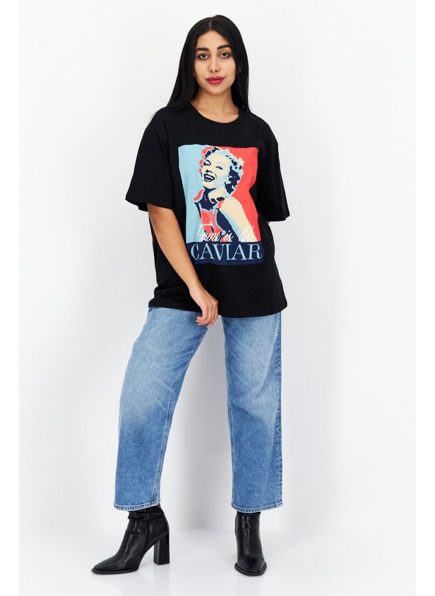 Marilyn Monroe - Women Crew Neck Short Sleeve Graphic T-shirt, Black - Image 1