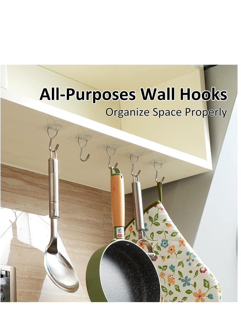 SYOSI Adhesive Hooks Heavy Duty 18PCs Wall Hooks for Hanging Cabinet Hangers without Nails 11lbs Stainless Steel Screw Free Sticker for Wall Mount Shelf Waterproof Rustproof for Bathroom Kitchen  - Image 2