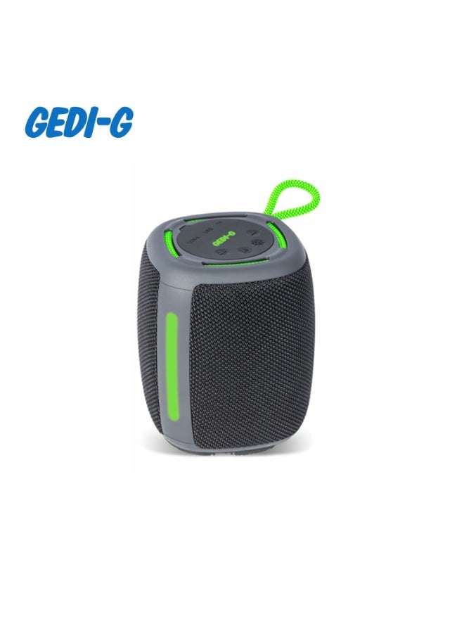 سماعة بلوتوث لاسلكية محمولة صغيرة Gedi-G GD-127 بقوة 100 واط، أسود/رمادي مع لمسات خضراء