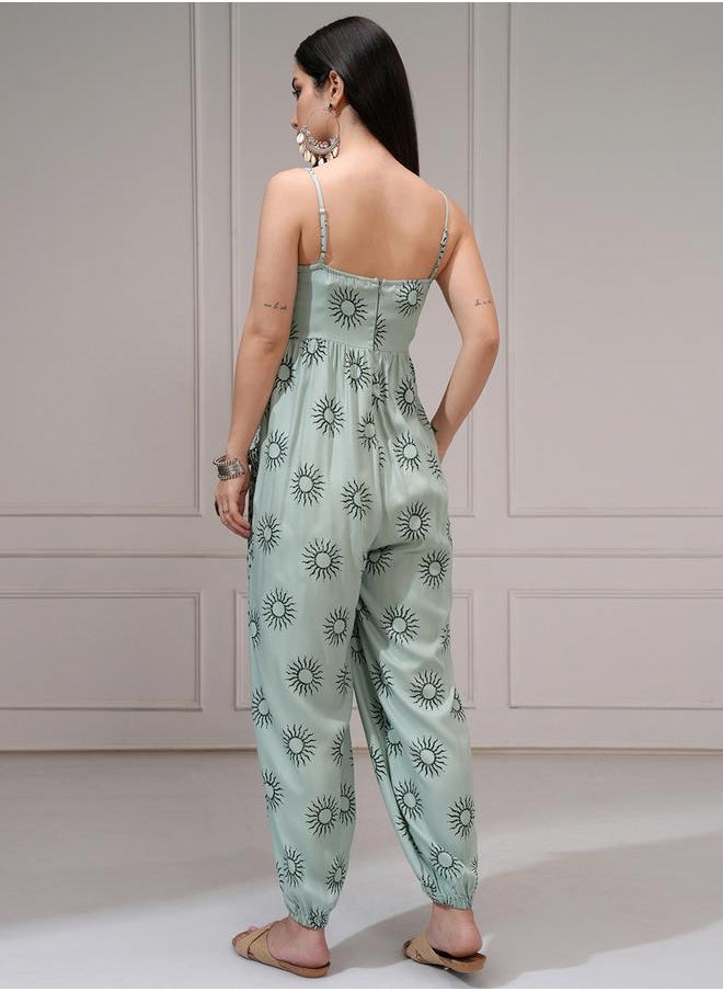 Vishudh - Women Green Wide Leg Printed Jumpsuit by Styli - Image 1