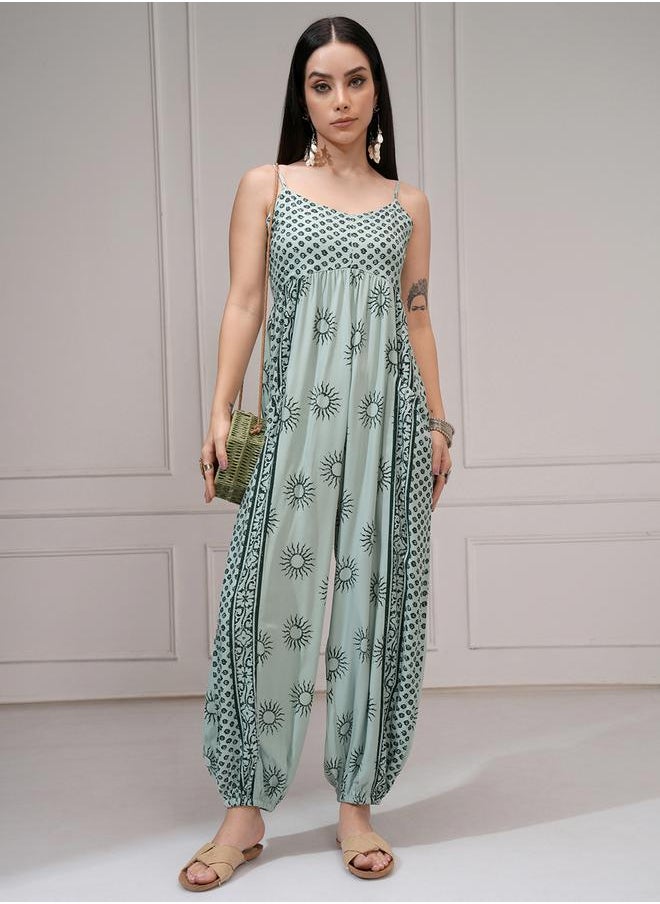 Vishudh - Women Green Wide Leg Printed Jumpsuit by Styli - Image 1