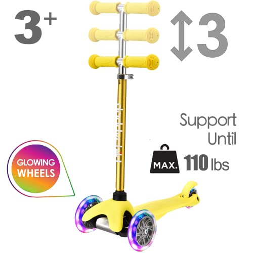 DADDYCHILD 3Wheel Kick Scooter for Kids Ages 38 LeantoSteer Toddler Scooter with Extra Wide Light Up Wheels 4 Adjustable Heights Foldable Scooters for Boys Girls Max Weight 110lbs Yellow - Image 5