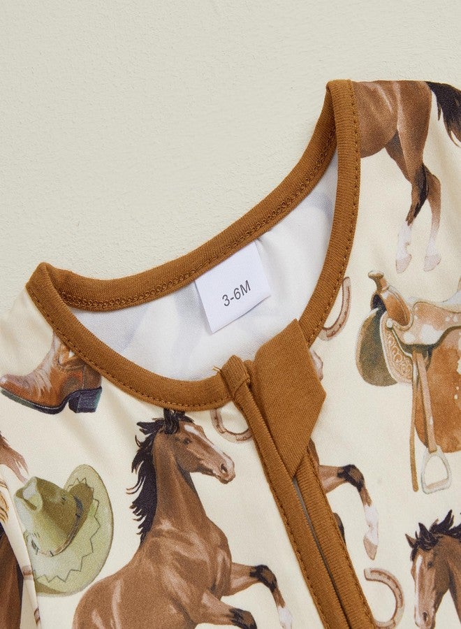 BULINGNA Baby Boy Girl Western Clothes Horse Print Long Sleeve Zipped Romper Jumpsuit One Piece Newborn Fall Winter Outfit (Brown, 3-6 Months) - Image 5