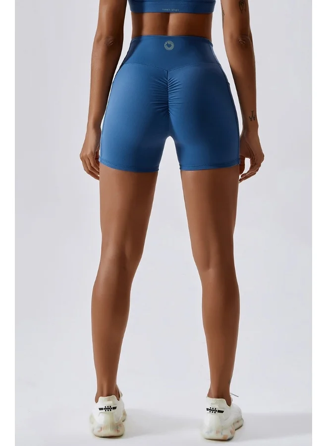 KAWN.YOGA Womens High Waist Contour Workout Sport Yoga Shorts Tummy Control With Pockets.