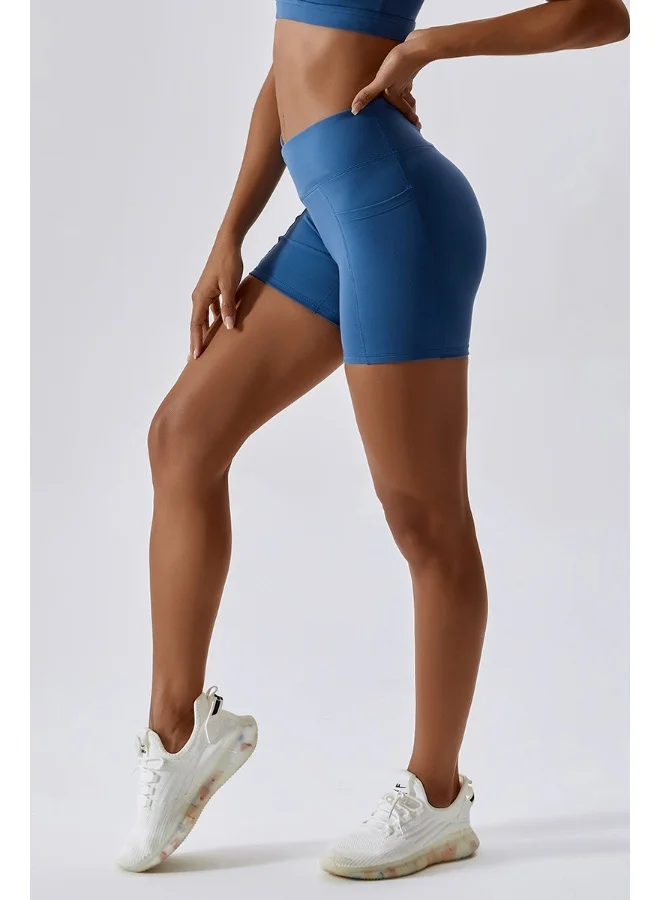 KAWN.YOGA Womens High Waist Contour Workout Sport Yoga Shorts Tummy Control With Pockets.
