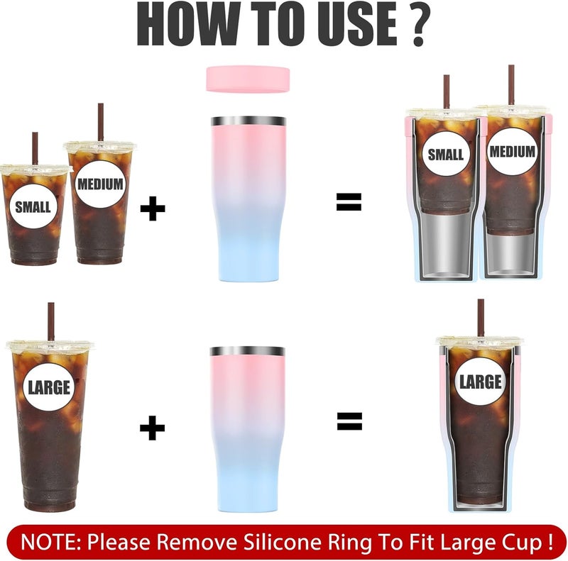 Niceyos Universal Iced Coffee Sleeve - Upgraded Double Wall Reusable Stainless Steel Holder Sleeves Insulator for Cold Drinks Fits Starbucks Dunkin Donuts McDonalds Small Medium Large Cup (Pink Blue) - Image 2