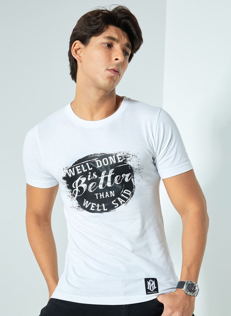 MAGNUM OPUS Casual Slogan Crew Neck T-shirt - Image 1