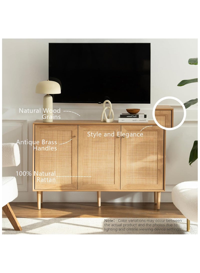 دوهوان خزانة تخزين بوهو روطان - خزانة تخزين بوهو روطان - خزانة جانبية من 3 أبواب مزودة بأرفف قابلة للتعديل، خزانة تخزين من الخشب الصلب لغرفة المعيشة، المطبخ، المدخل - Image 3