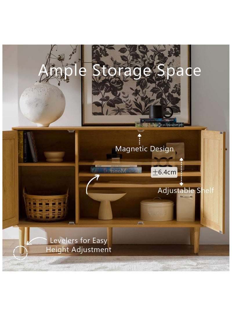 دوهوان خزانة تخزين بوهو روطان - خزانة تخزين بوهو روطان - خزانة جانبية من 3 أبواب مزودة بأرفف قابلة للتعديل، خزانة تخزين من الخشب الصلب لغرفة المعيشة، المطبخ، المدخل - Image 4