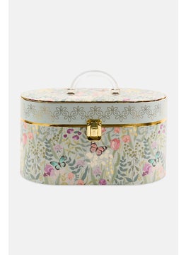 Women Floral Pattern Cosmetics Bag 15 H x 25 L x 13 W cm, Blue Combo