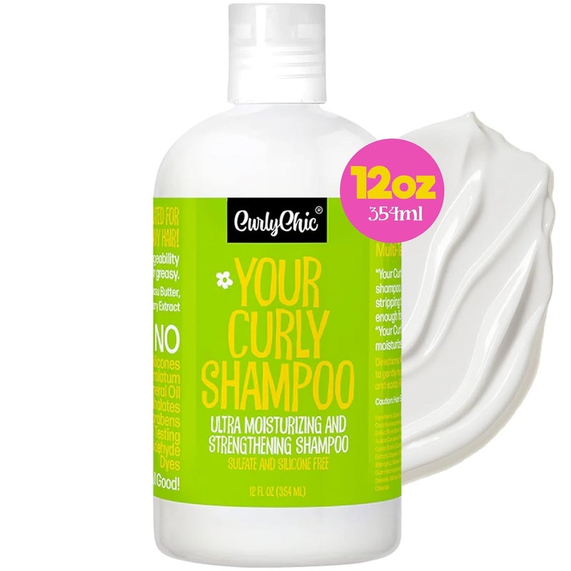 CurlyChic Your Curly Shampoo  Ultra Moisturizing  Strengthening Shampoo for Curly Kinky Coily Wavy Frizzy Hair  Frizz Control Defines  Restores Shine  Sulfate  Paraben Free 12 fl oz