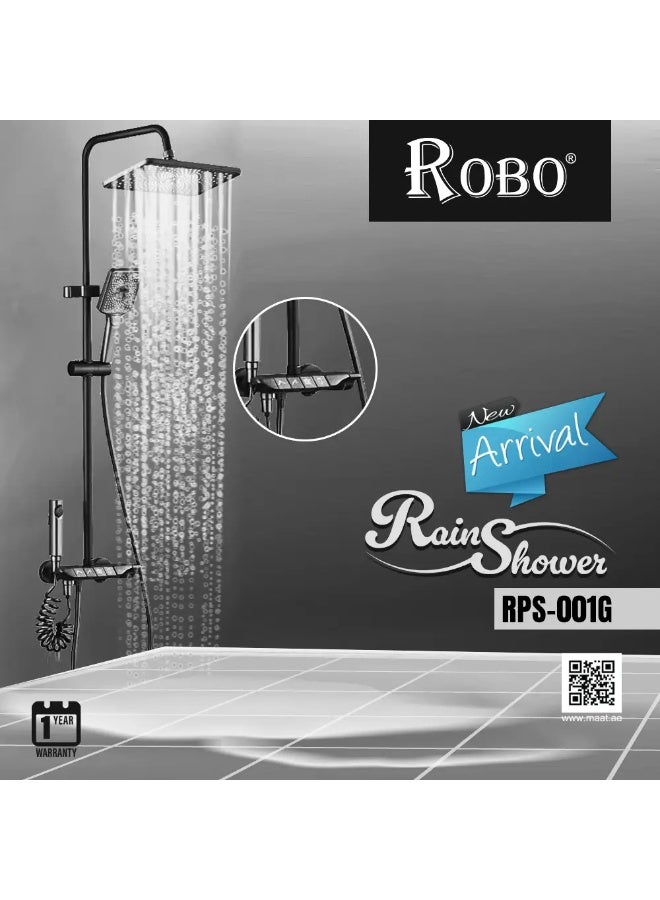 ROBO Matte Grey Shower System | Rectangular Rain Head, Hand Spray, Faucet & Mixer | Affordable Modern Set  - Image 1