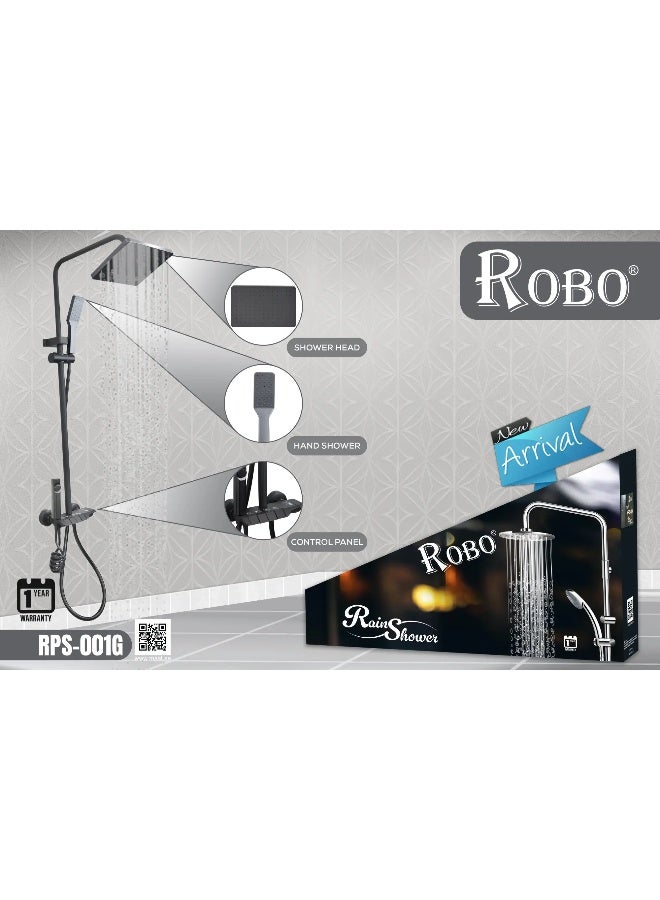 ROBO Matte Grey Shower System | Rectangular Rain Head, Hand Spray, Faucet & Mixer | Affordable Modern Set  - Image 2