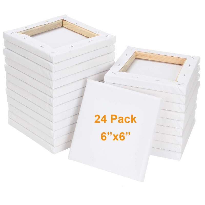 CertBuy CertBuy Stretched Canvas 6 x 6 inch 24 Pack 100 Cotton Blank Canvas Board for Painting Acrylic Paint Oil Paint and Wet Art Media 