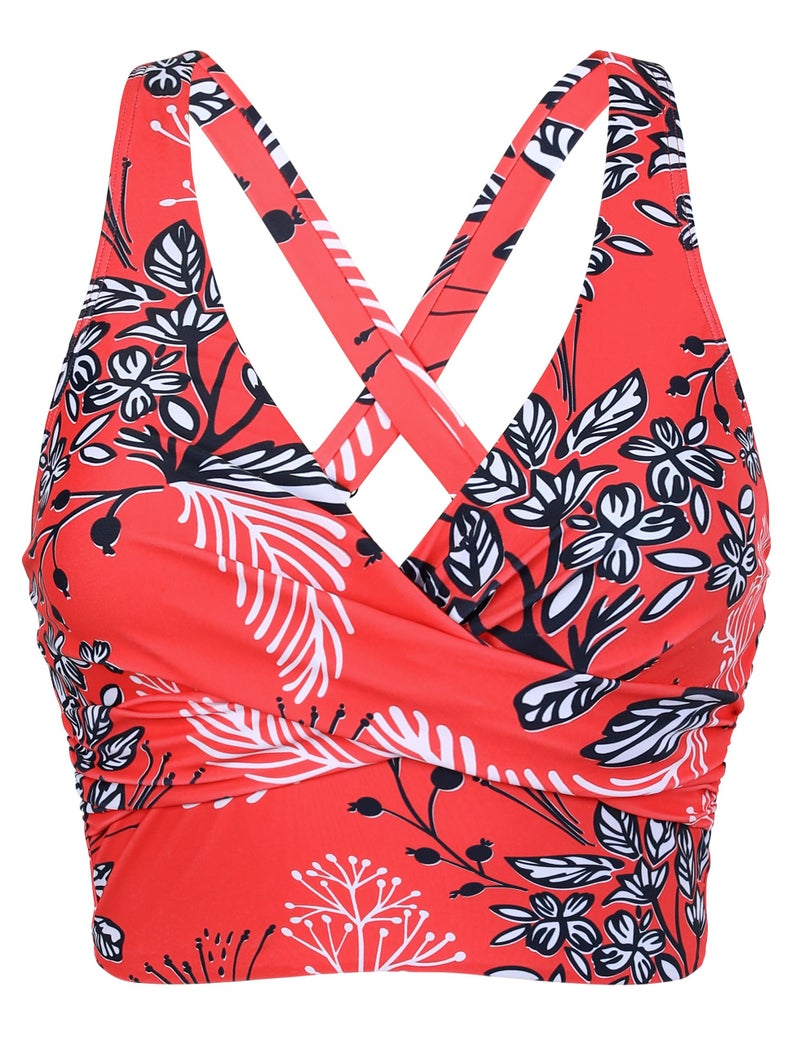 Firpearl Women Underwire Swimsuits for Women Modest Full Converage Bikini Top Crop Swim Top Red Floral 12 - Image 3