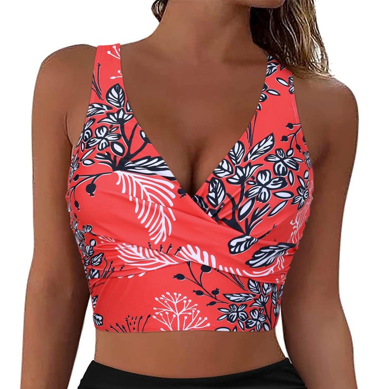 Firpearl Women Underwire Swimsuits for Women Modest Full Converage Bikini Top Crop Swim Top Red Floral 12 - Image 1
