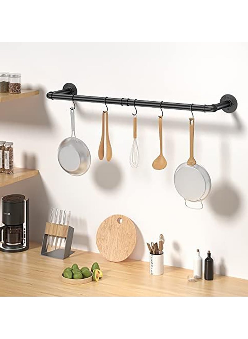 Beauenty Wall Mounted Clothes Rack, Set of 2 Hanging Clothes Rack with 6 Hooks, 92CM Space-Saving Industrial Pipe Garment Rack Heavy Duty Detachable Clothing Bar Multi-Purpose Hanging Rod for Closet - Image 5