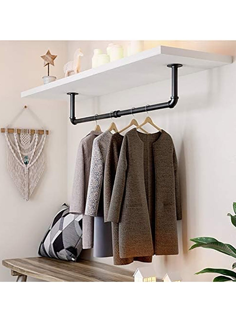 Beauenty Wall Mounted Clothes Rack, Set of 2 Hanging Clothes Rack with 6 Hooks, 92CM Space-Saving Industrial Pipe Garment Rack Heavy Duty Detachable Clothing Bar Multi-Purpose Hanging Rod for Closet - Image 2