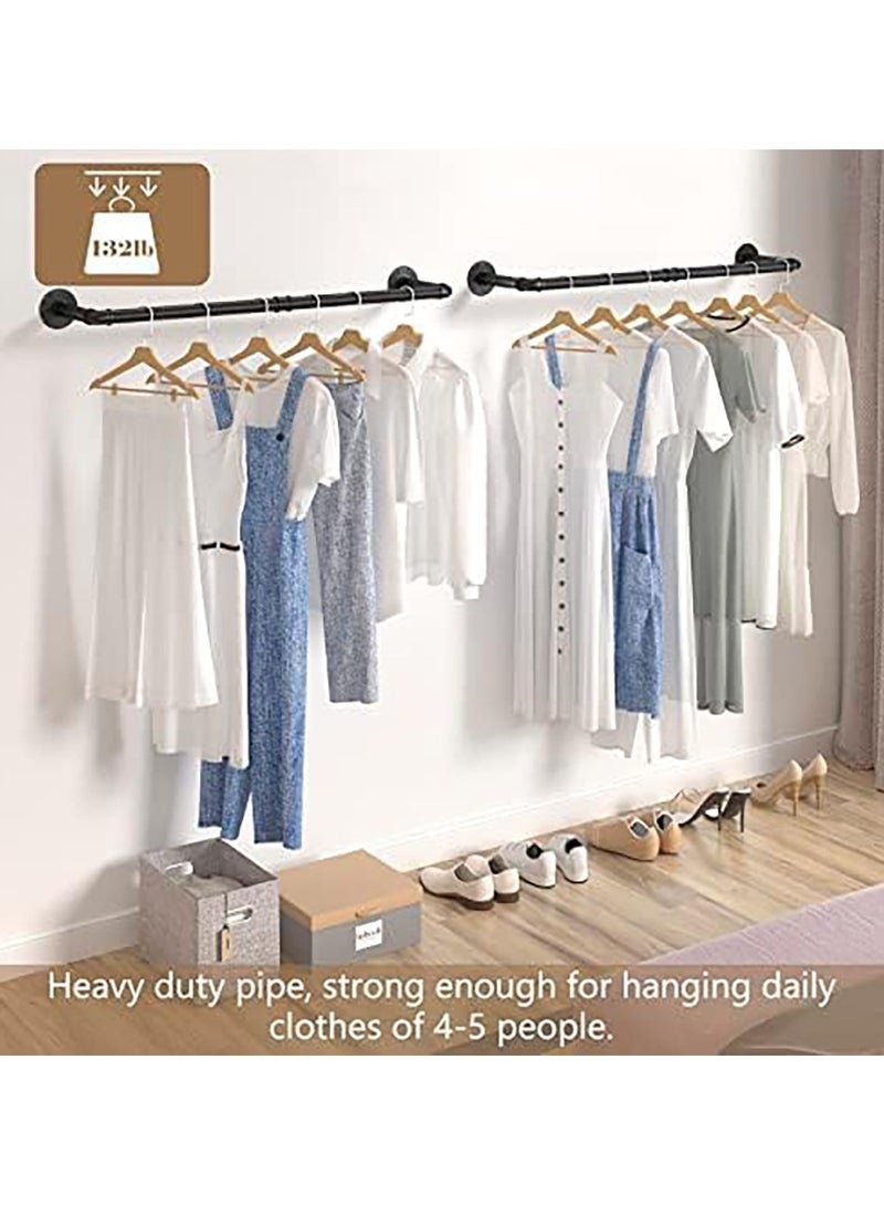 Beauenty Wall Mounted Clothes Rack, Set of 2 Hanging Clothes Rack with 6 Hooks, 92CM Space-Saving Industrial Pipe Garment Rack Heavy Duty Detachable Clothing Bar Multi-Purpose Hanging Rod for Closet - Image 4