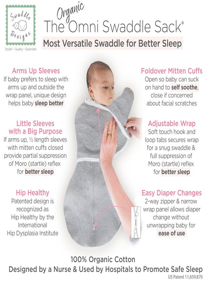 SwaddleDesigns Organic Omni Swaddle Sack, Arms Up Swaddle with Half-Length Sleeves & Mitten Cuffs, Easy Swaddle Transition, Watercolor Peach Blush Poppies, 0-3 Month - Image 2