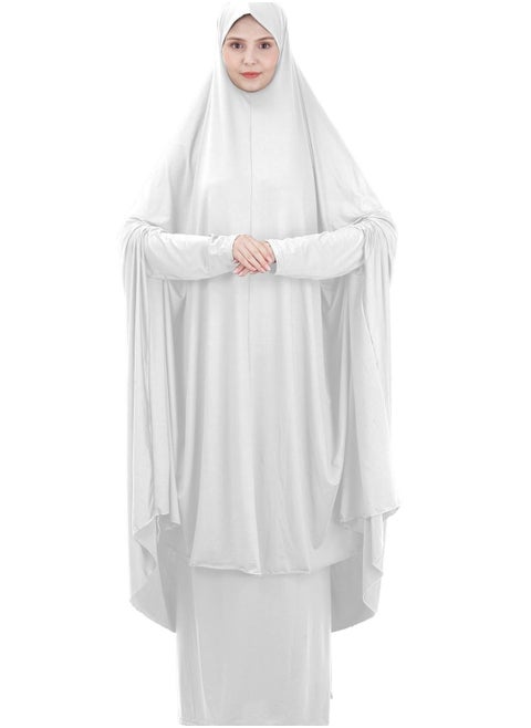 Long Sleeves Abaya With Hijab White