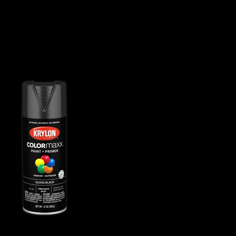 KRYLON طلاء رش وبرايمر من Krylon K05505007 COLORmaxx للاستخدام الداخلي/الخارجي، أسود لامع، 12 أونصة (عبوة من قطعة واحدة) - Image 2