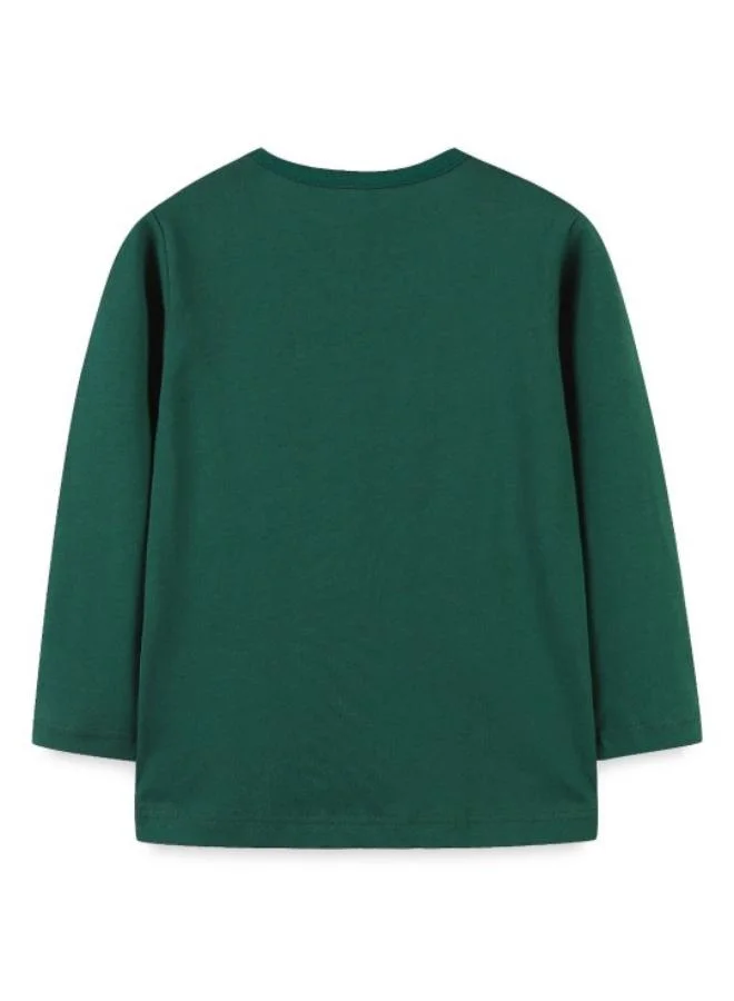 YUNIQEE Green Printed Long Sleeve Crew Neck T-Shirt