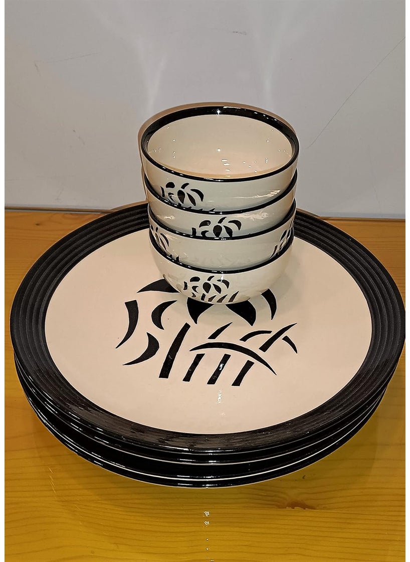 Caffeine Caffeine Ceramic Handmade Black Imperial Dinner Set of 8 Dishwasher Safe & Microwave Safe (4 Dinner Plate, 4 Katori Bowl)  - Image 2