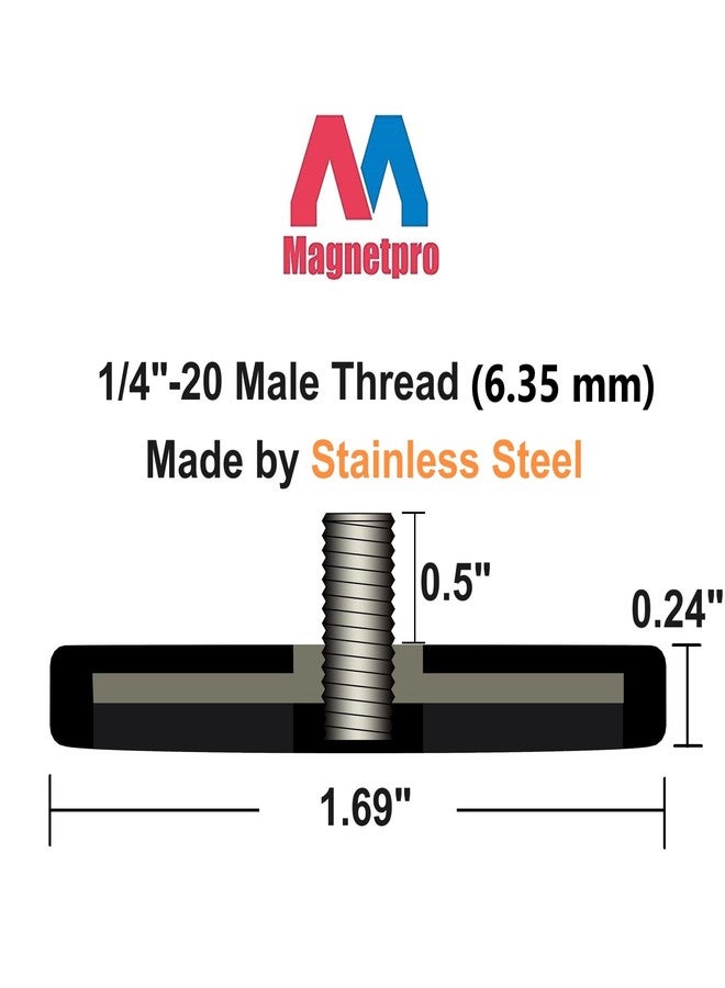 Magnetpro 4 Pieces Strong Rubber Coated Mounting Magnets Anti-Scratch & Anti Corrosion, Over 30 LB Adhesive Power, with 1/4"-20 Stainless Steel Male Thread and Nut for PTZ, Camera - Image 2